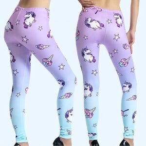 Pastel Unicorn Kawaii Leggings Womens Small Purple Ombre Fantasy Cupcake Stars